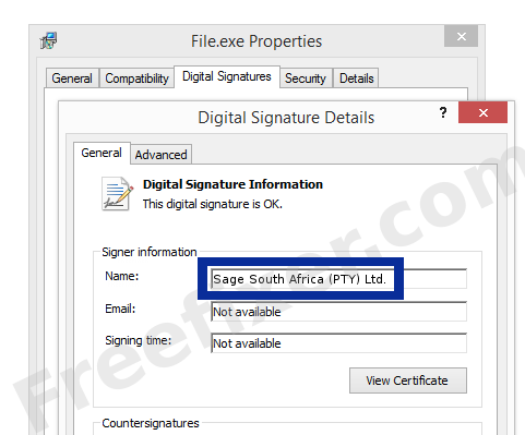 Screenshot of the Sage South Africa (PTY) Ltd. certificate